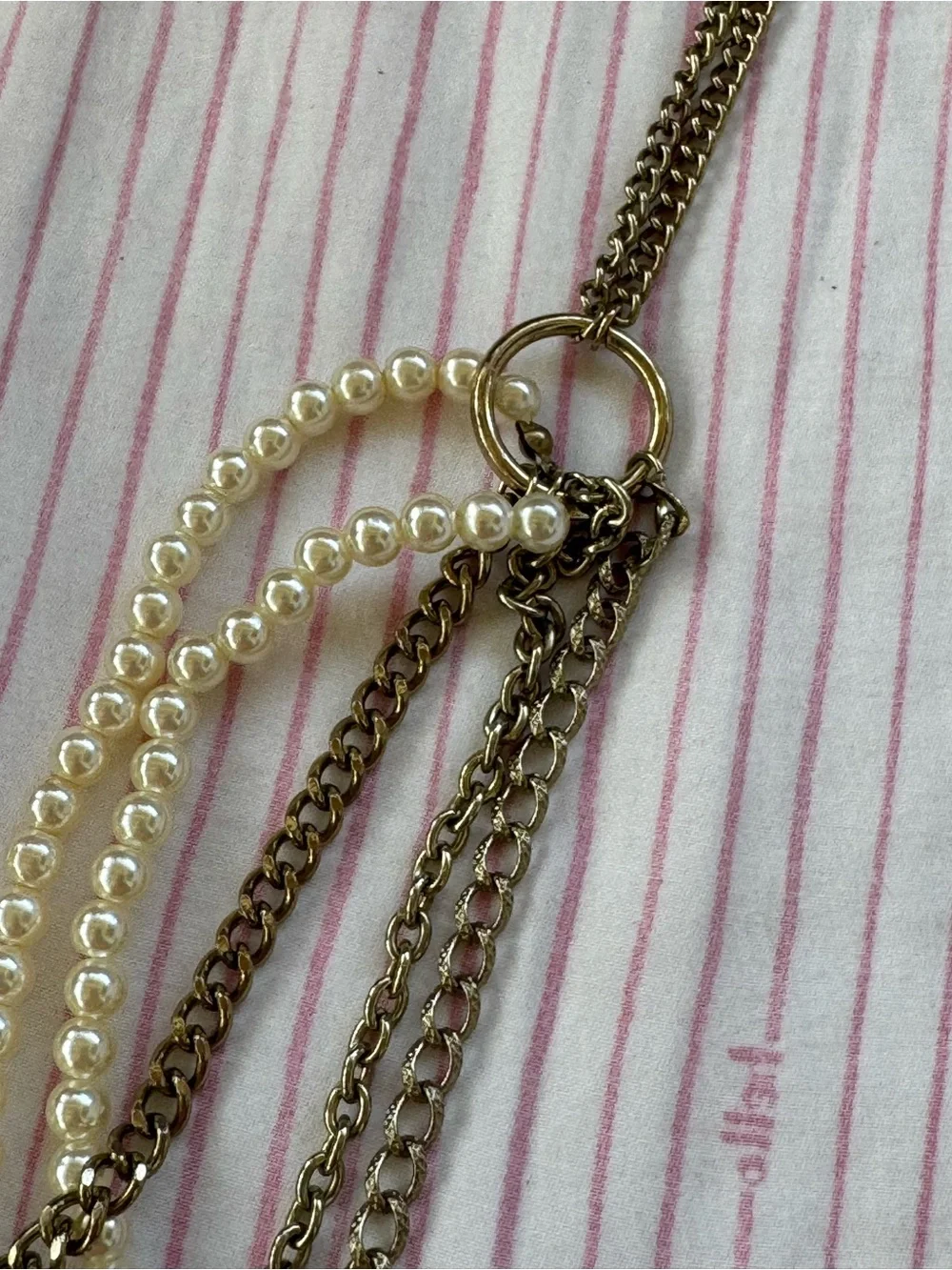 Gold-Tone Multi-Strand Pearl & Chain Necklace with Floral Accent, GUC